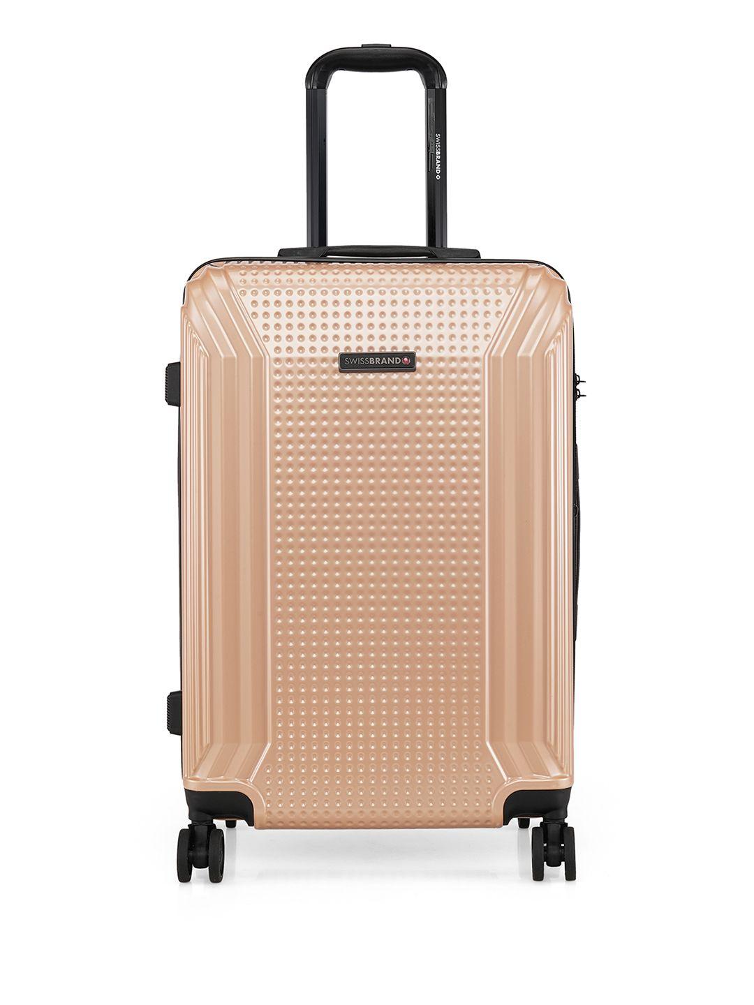 swiss brand beige textured vernier 360-degree rotation hard-sided medium trolley suitcase