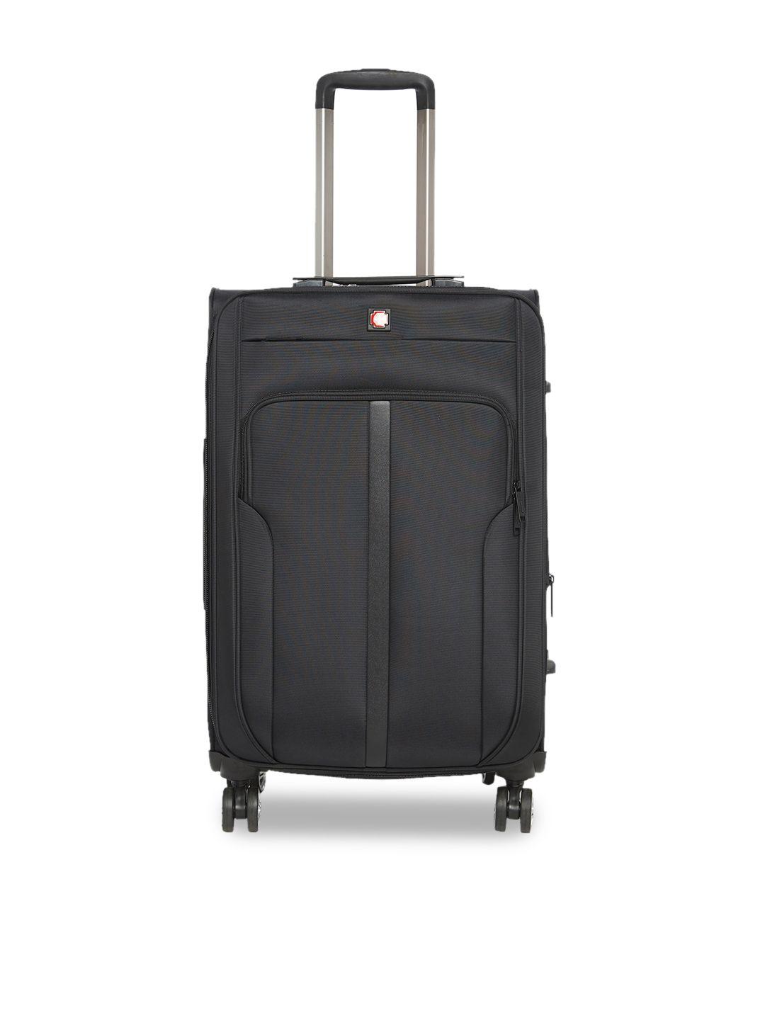 swiss brand black solid grande soft-sided medium trolley suitcase
