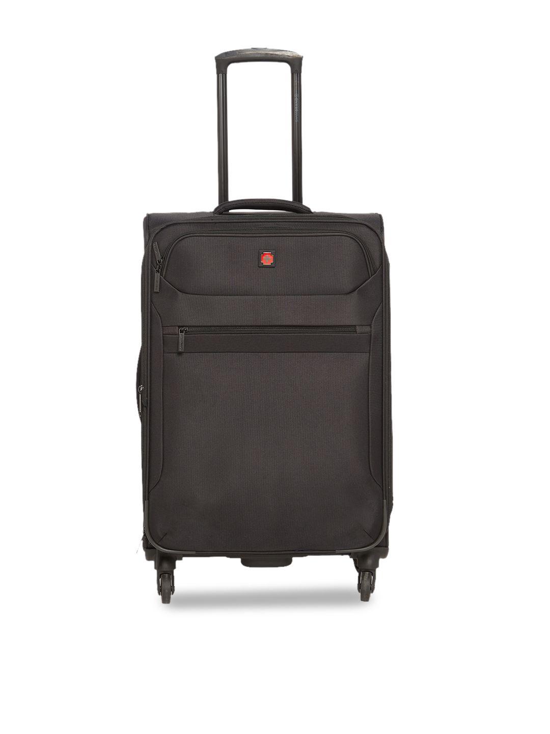 swiss brand black solid hamilton 360-degree rotation soft-sided medium trolley suitcase