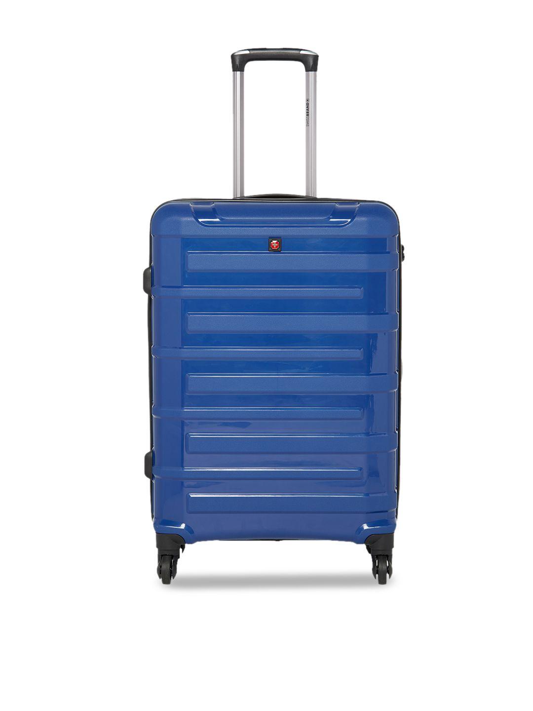 swiss brand blue & black colourblocked sion 360-degree rotation hard-sided medium trolley suitcase