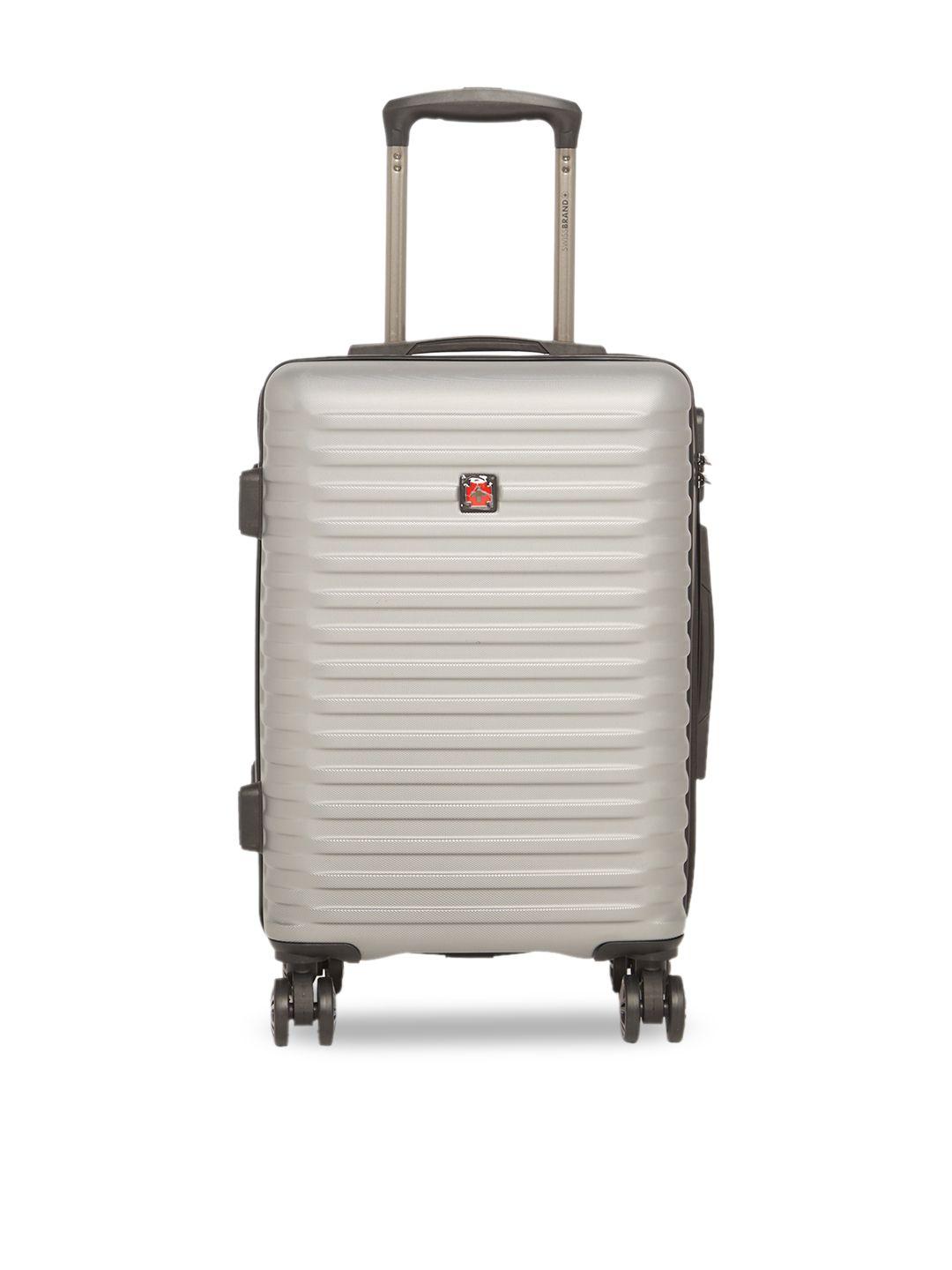 swiss brand grey solid dublin 360-degree rotation hard-sided cabin trolley suitcase