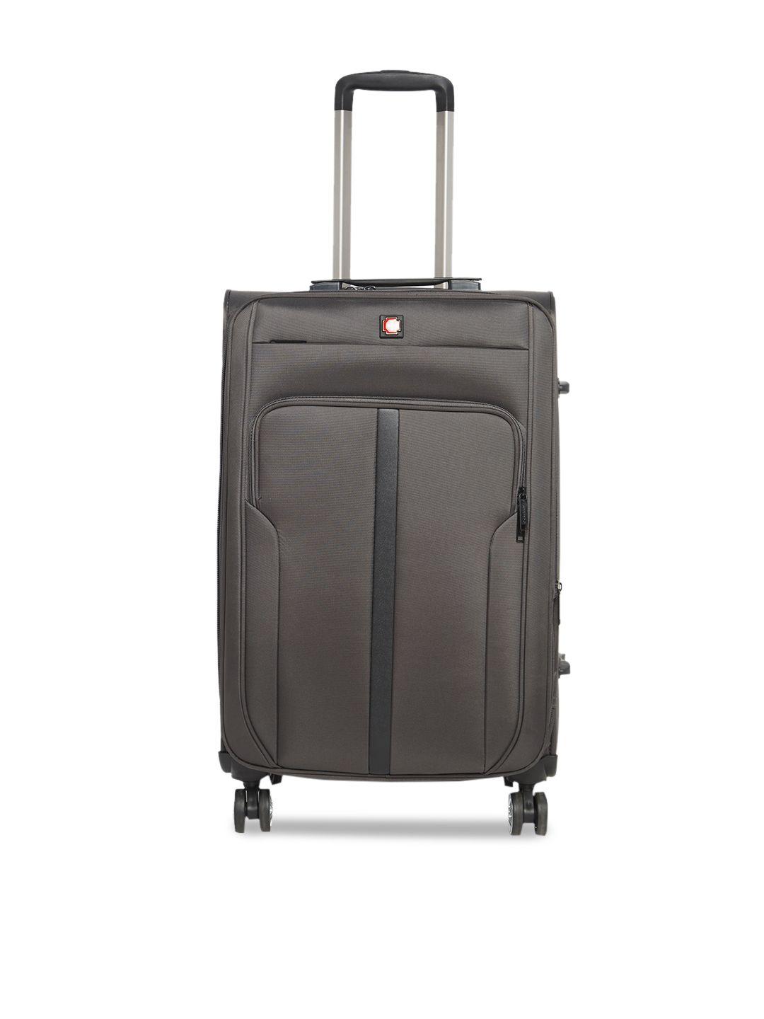swiss brand grey solid grande 360-degree rotation soft-sided medium trolley suitcase