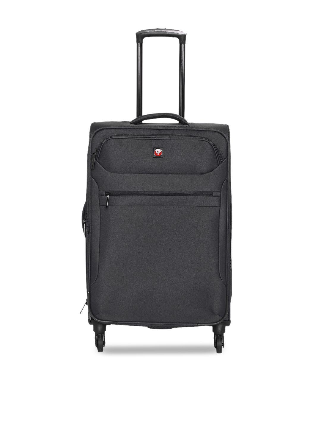 swiss brand grey solid hamilton soft-sided medium trolley bag