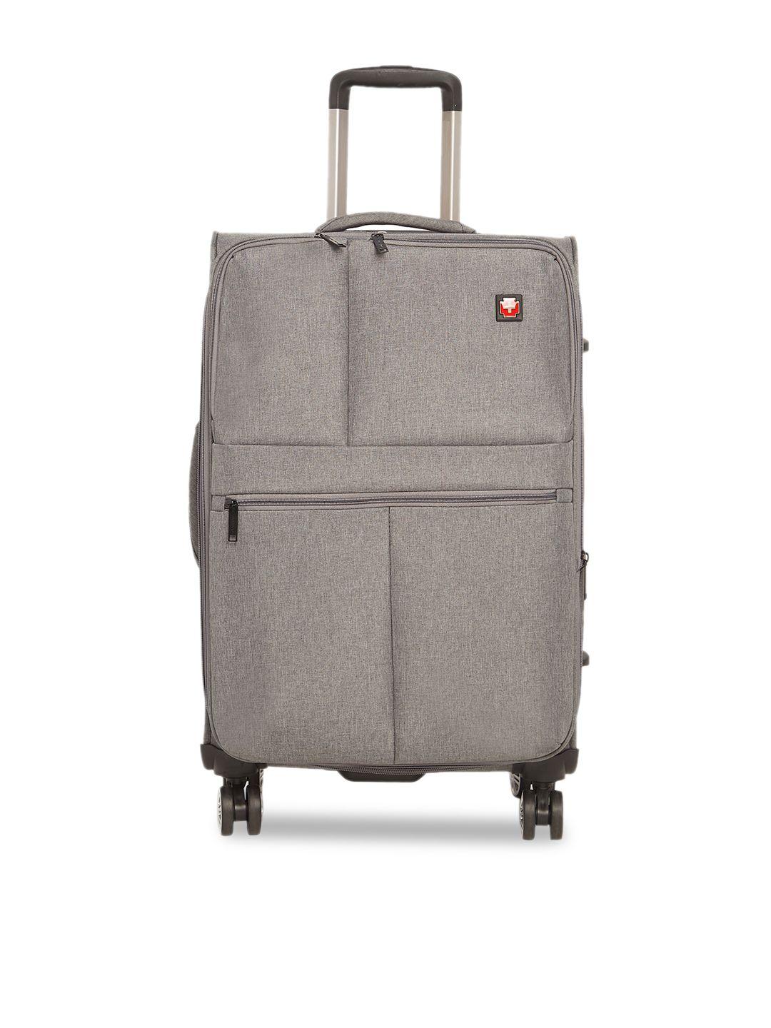 swiss brand grey solid vevey 360-degree rotation soft-sided medium trolley suitcase