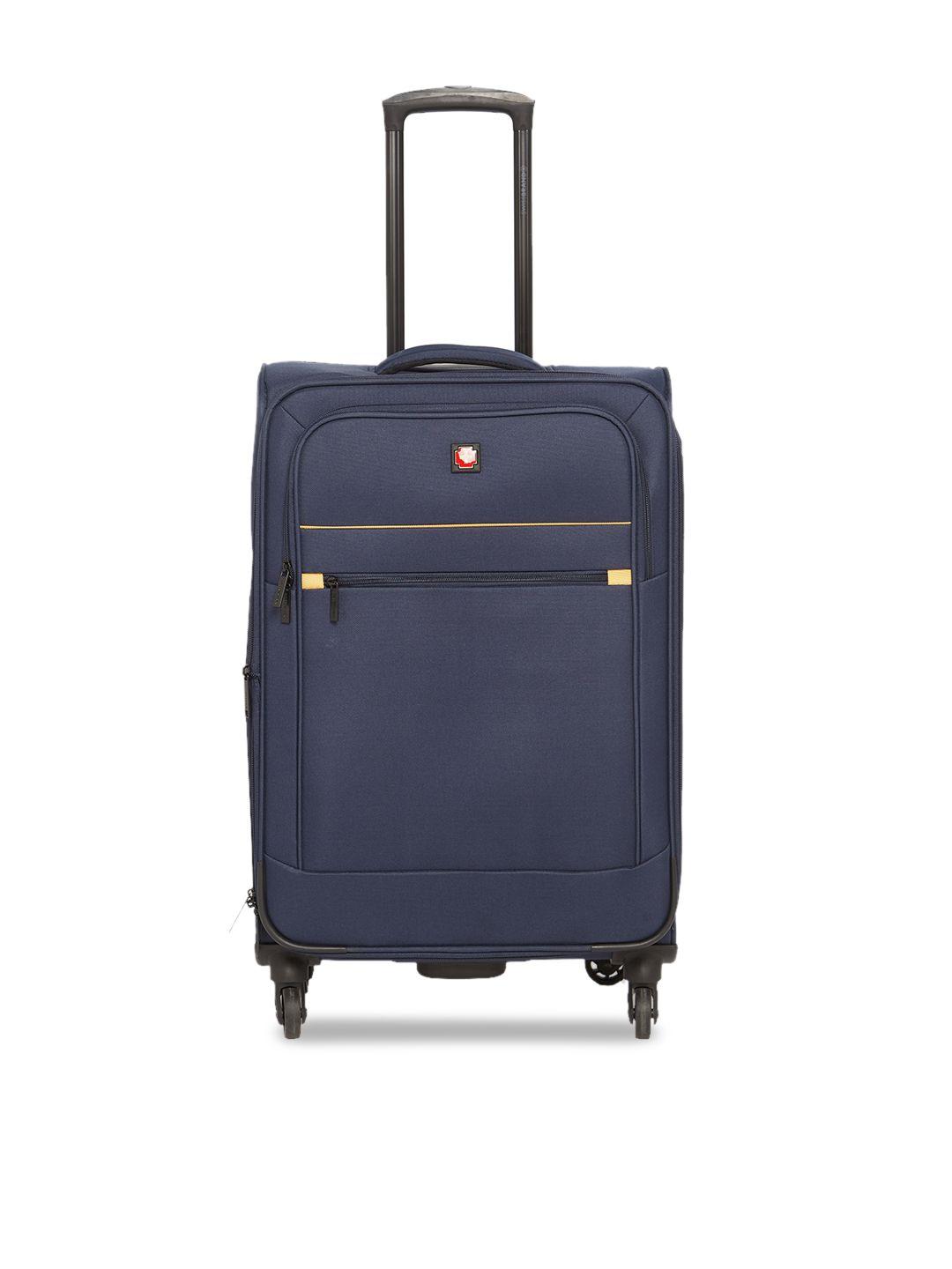 swiss brand navy blue solid barcelona 360-degree rotation soft-sided medium trolley suitcase