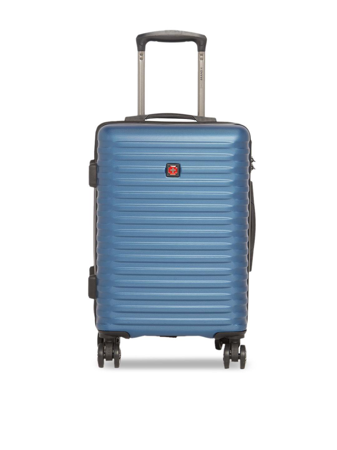swiss brand navy blue solid dublin 360-degree rotation hard-sided cabin trolley suitcase