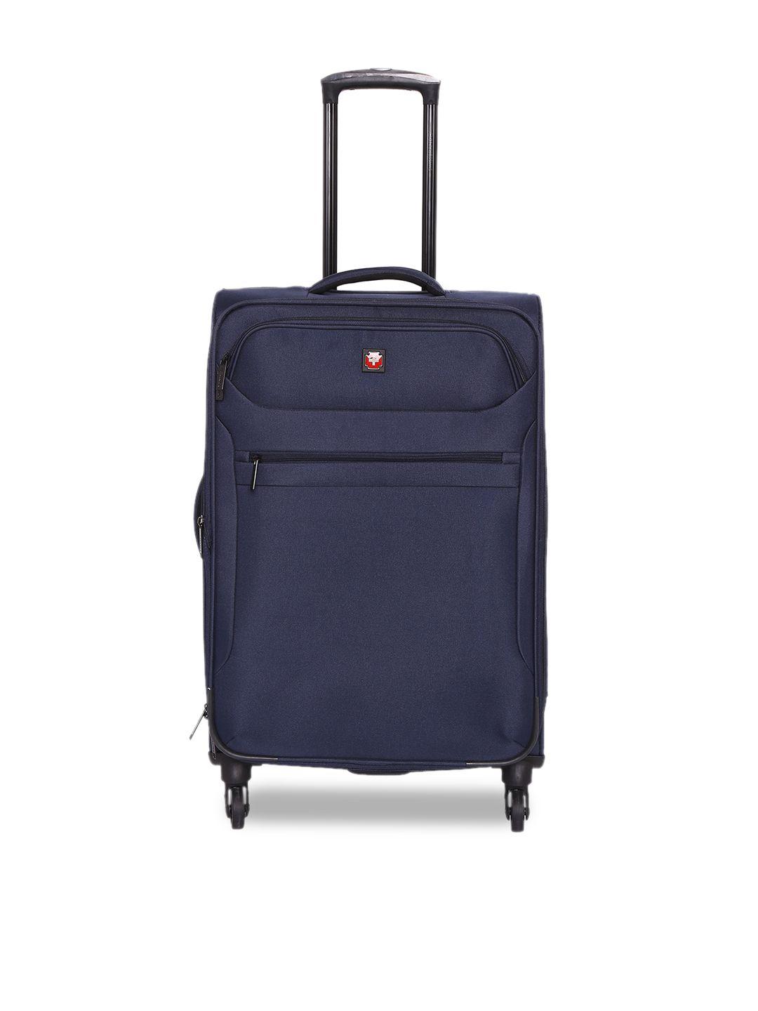 swiss brand navy blue solid hamilton soft-sided large trolley bag
