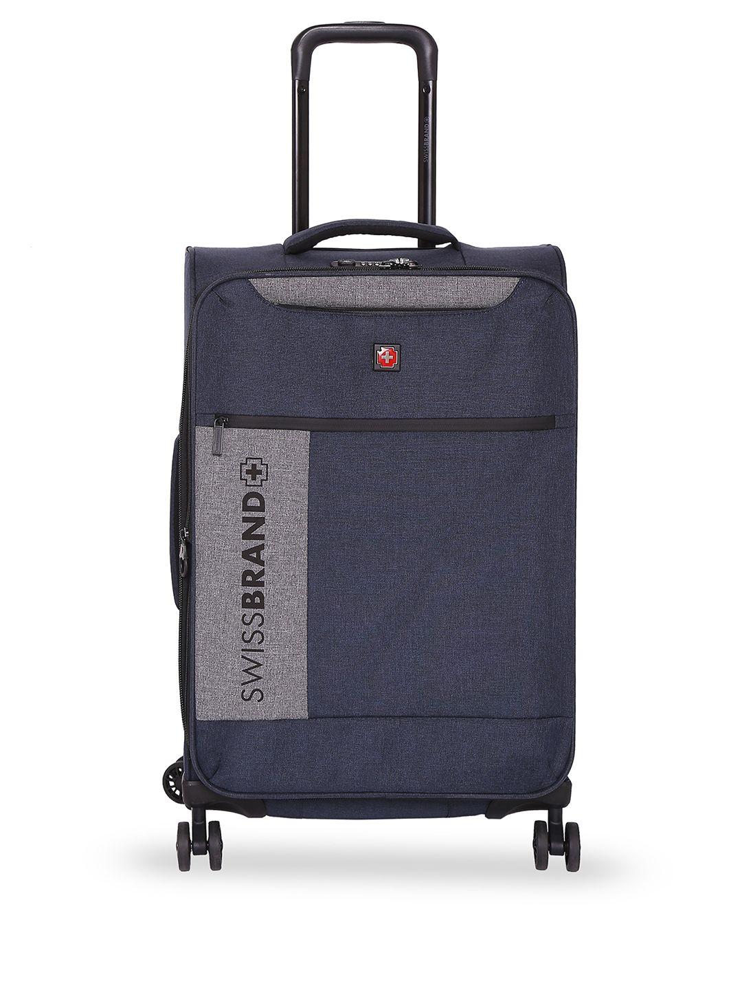 swiss brand navy blue solid utah soft-sided large trolley bag