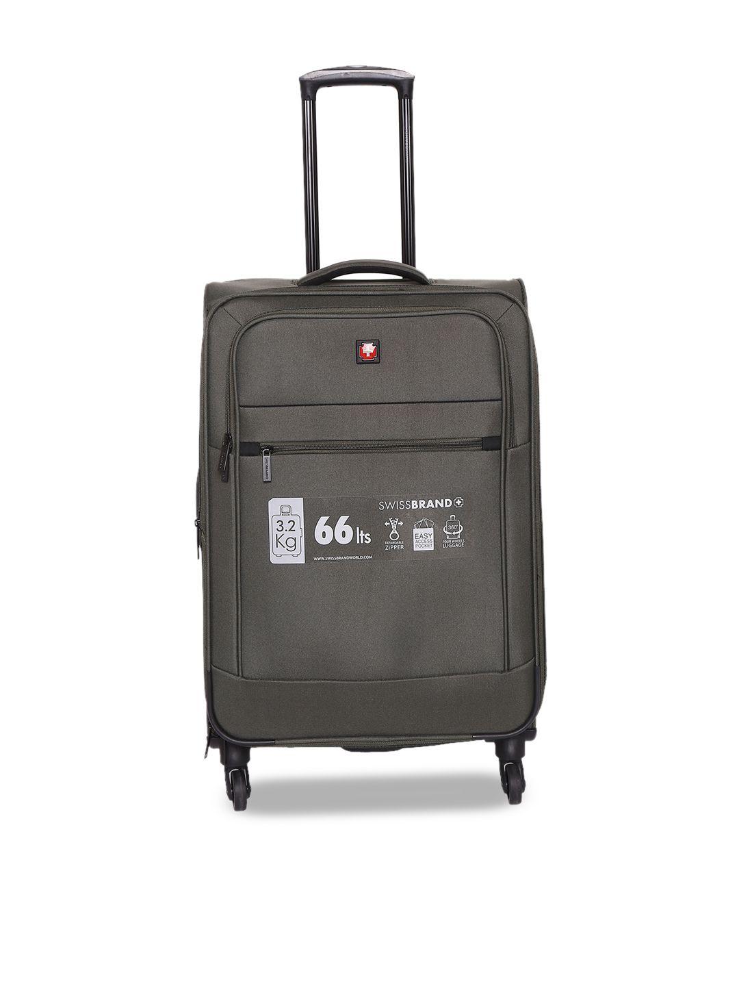 swiss brand olive green solid barcelona soft-sided medium trolley bag