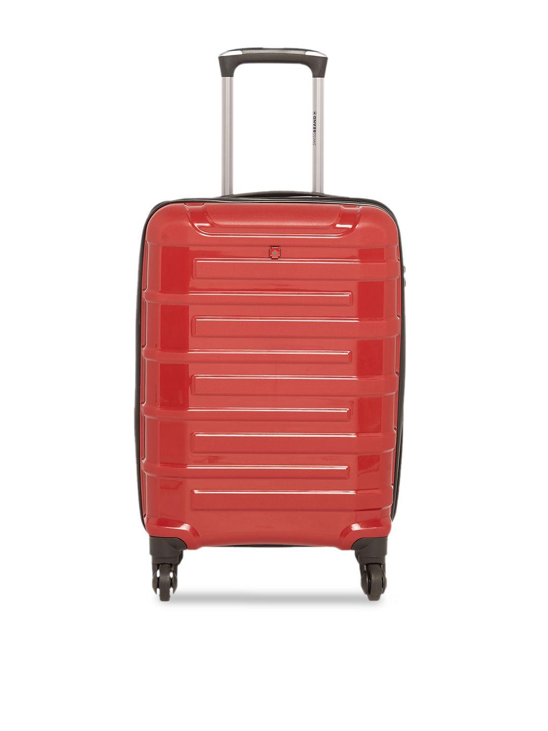 swiss brand red & grey solid sion 360-degree rotation hard-sided cabin trolley suitcase