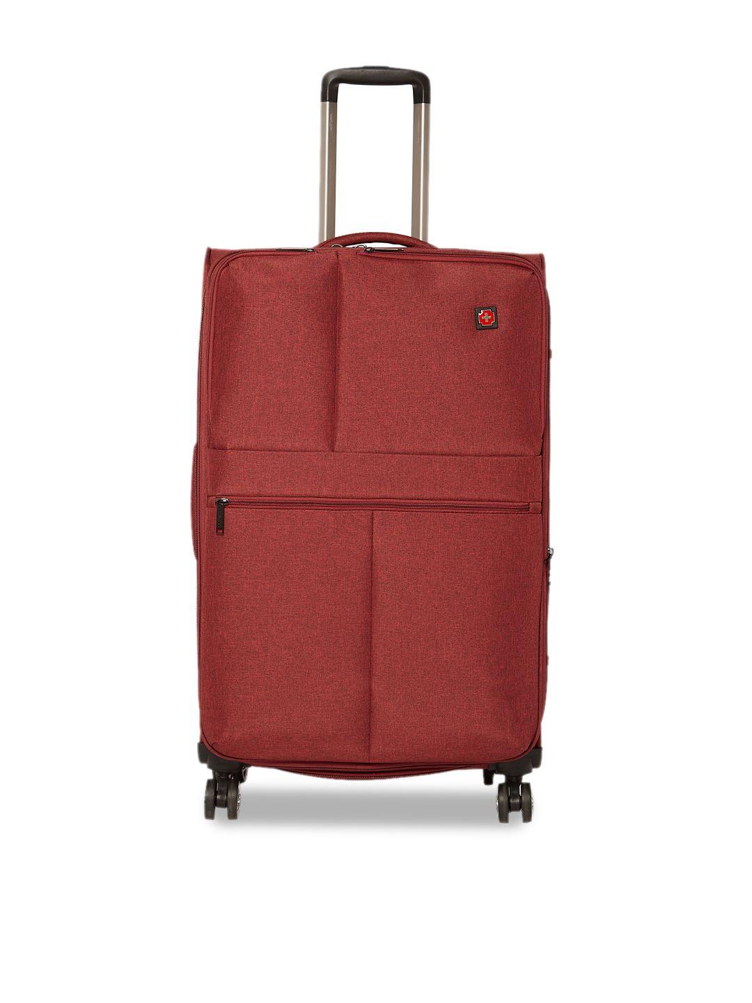 swiss brand red solid vevey soft-sided large trolley suitcase