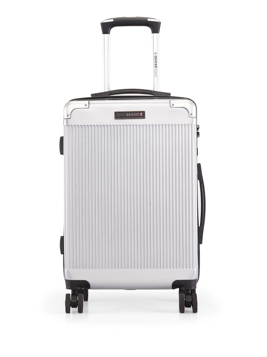 swiss brand silver-toned solid hard-sided cabin trolley suitcase