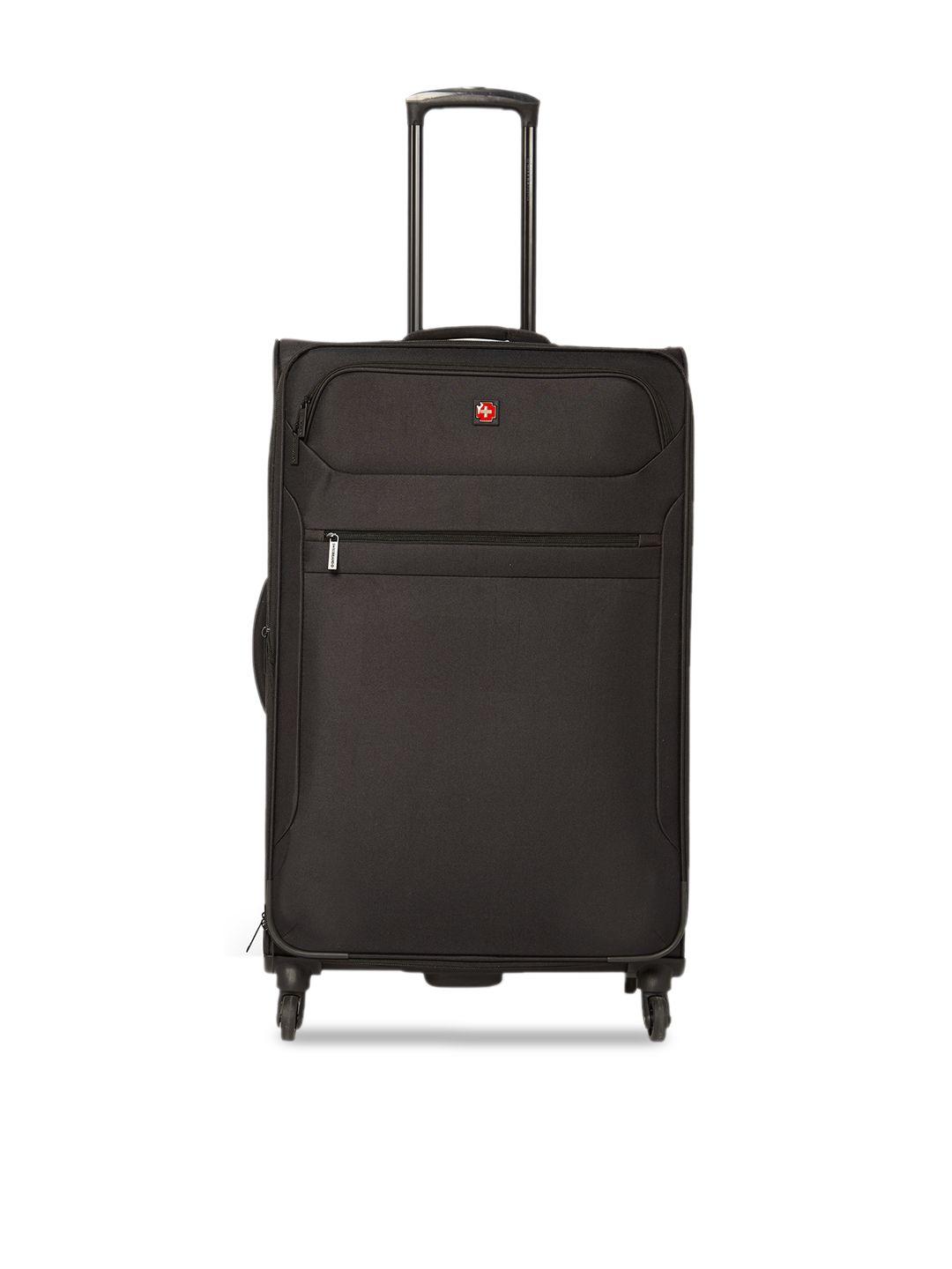 swiss brand unisex black solid hamilton 360-degree rotation soft-sided large trolley suitcase