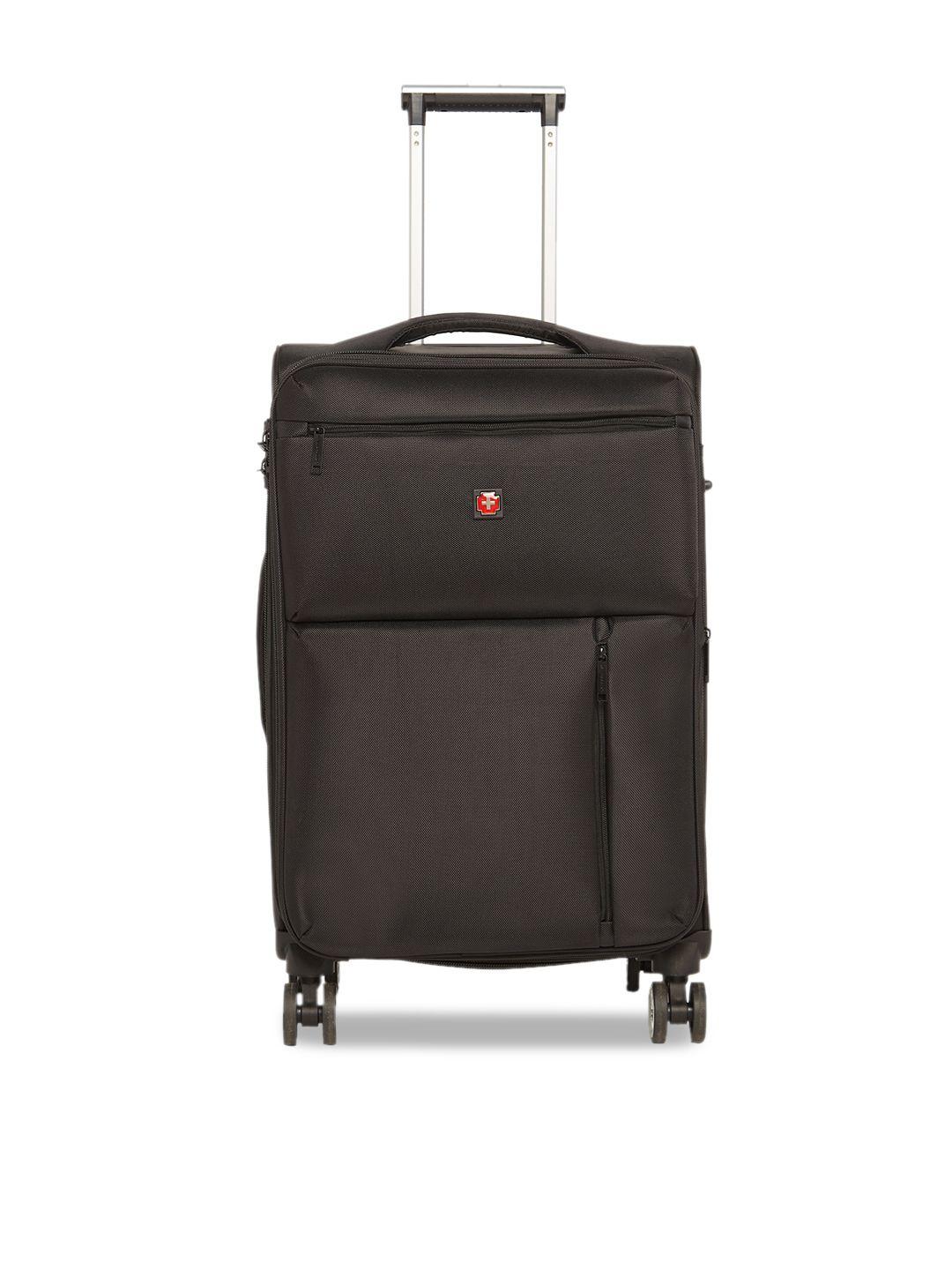 swiss brand unisex black solid locarno soft-sided medium trolley suitcase