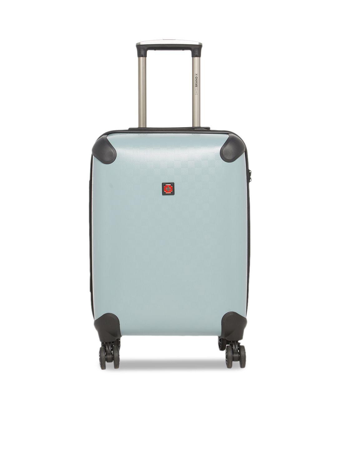 swiss brand unisex blue textured aubonne 360-degree rotation hard-sided cabin trolley suitcase