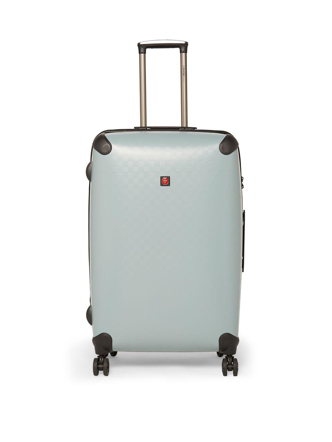 swiss brand unisex blue textured aubonne 360-degree rotation hard-sided large trolley suitcase