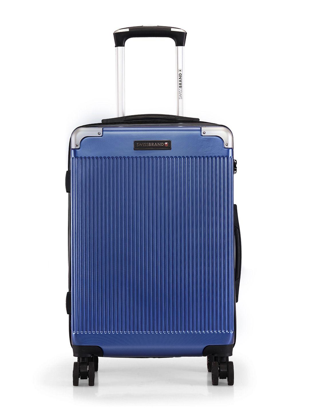 swiss brand unisex blue textured geneve 360-degree rotation hard-sided cabin trolley suitcase