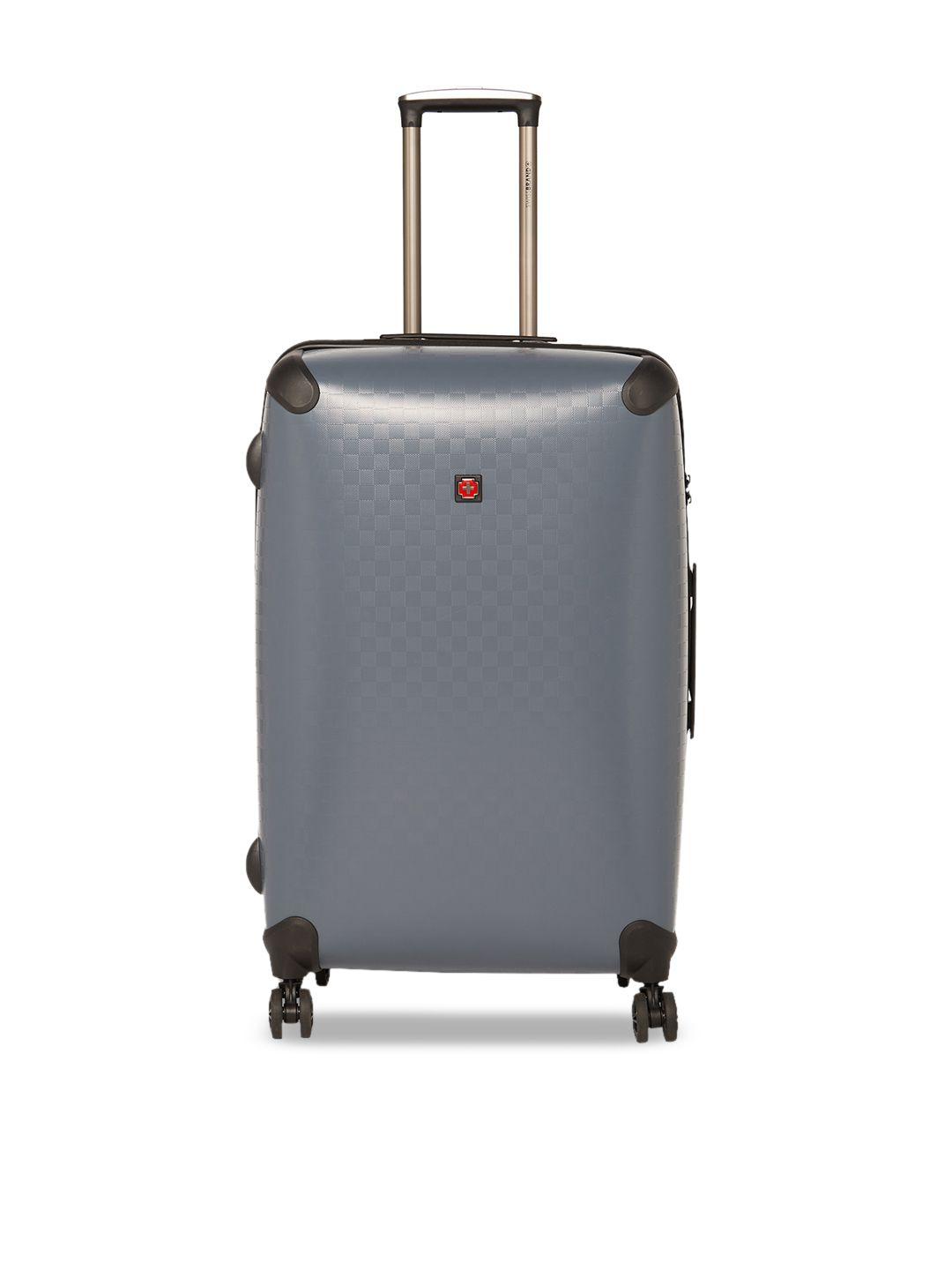 swiss brand unisex grey textured aubonne 360-degree rotation hard-sided large trolley suitcase