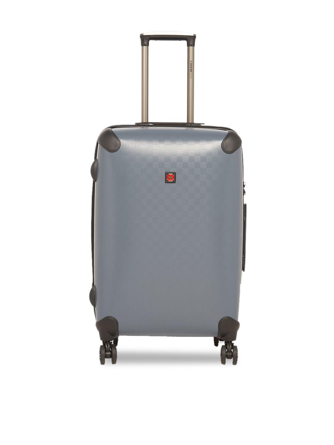 swiss brand unisex grey textured aubonne 360-degree rotation hard-sided medium trolley suitcase