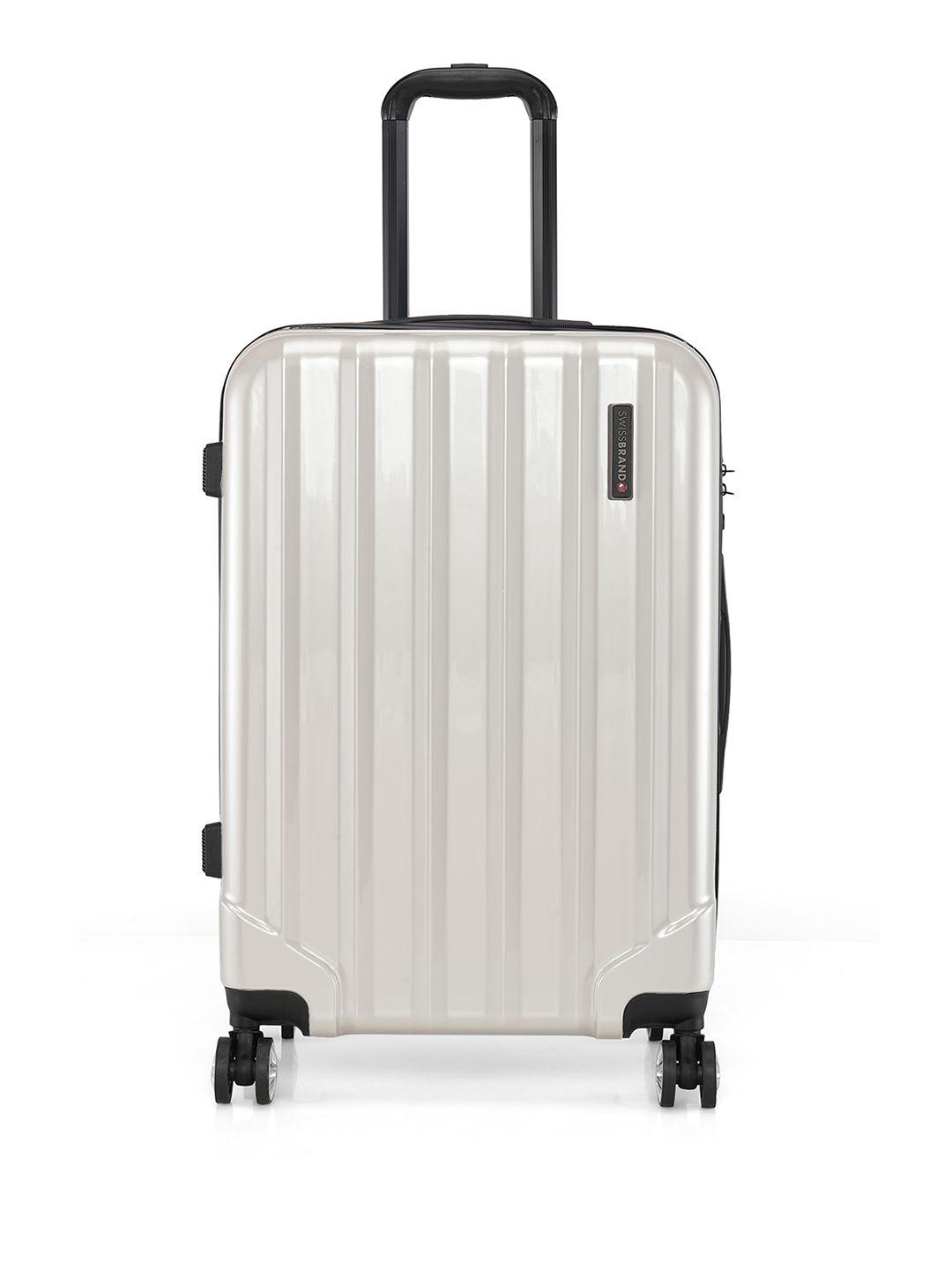 swiss brand unisex silver-toned solid baden 360-degree rotation hard-sided medium trolley suitcase