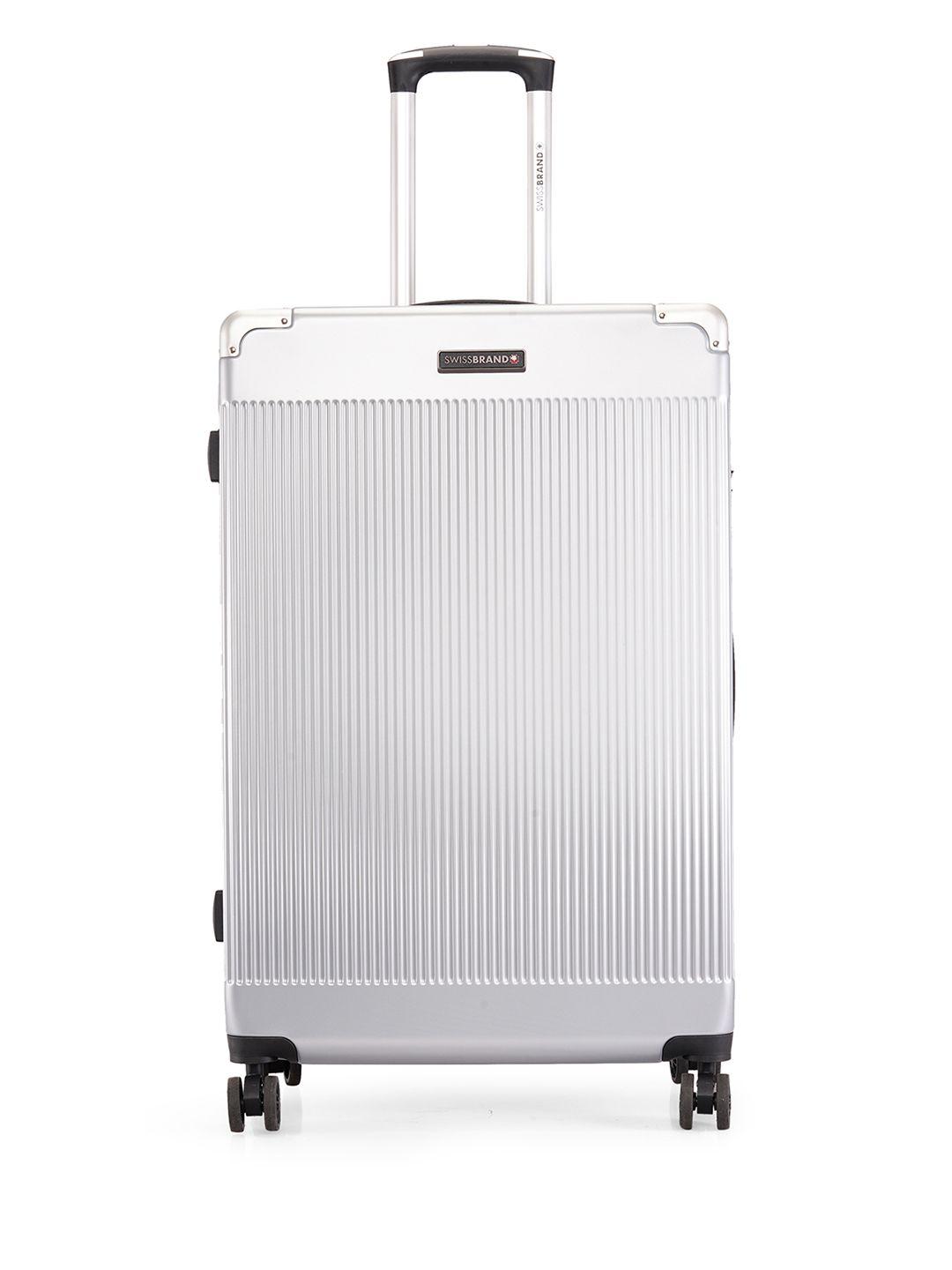 swiss brand unisex silver-toned textured geneve hard-sided large trolley suitcase