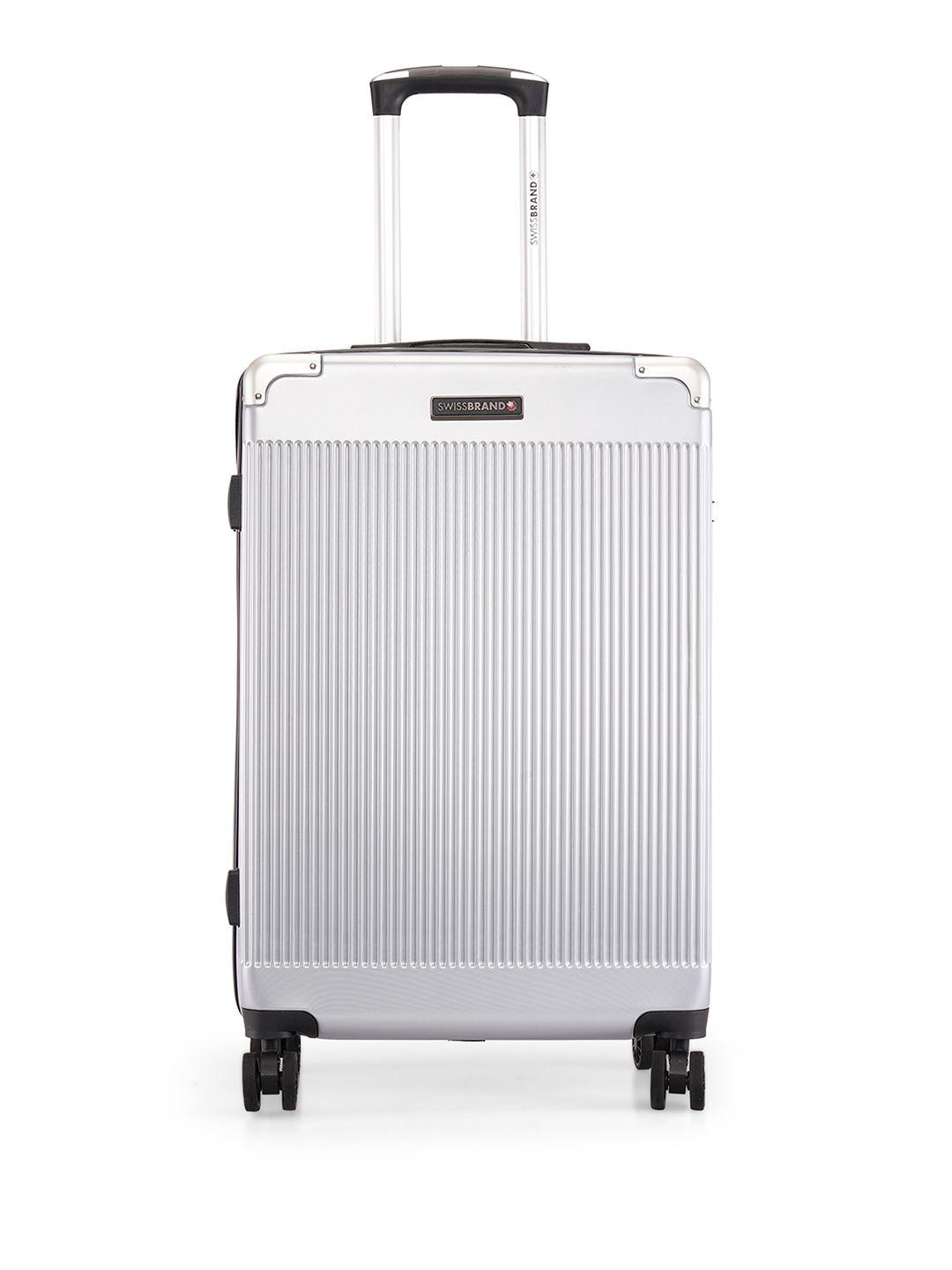swiss brand unisex silver-toned textured geneve hard-sided medium trolley suitcase
