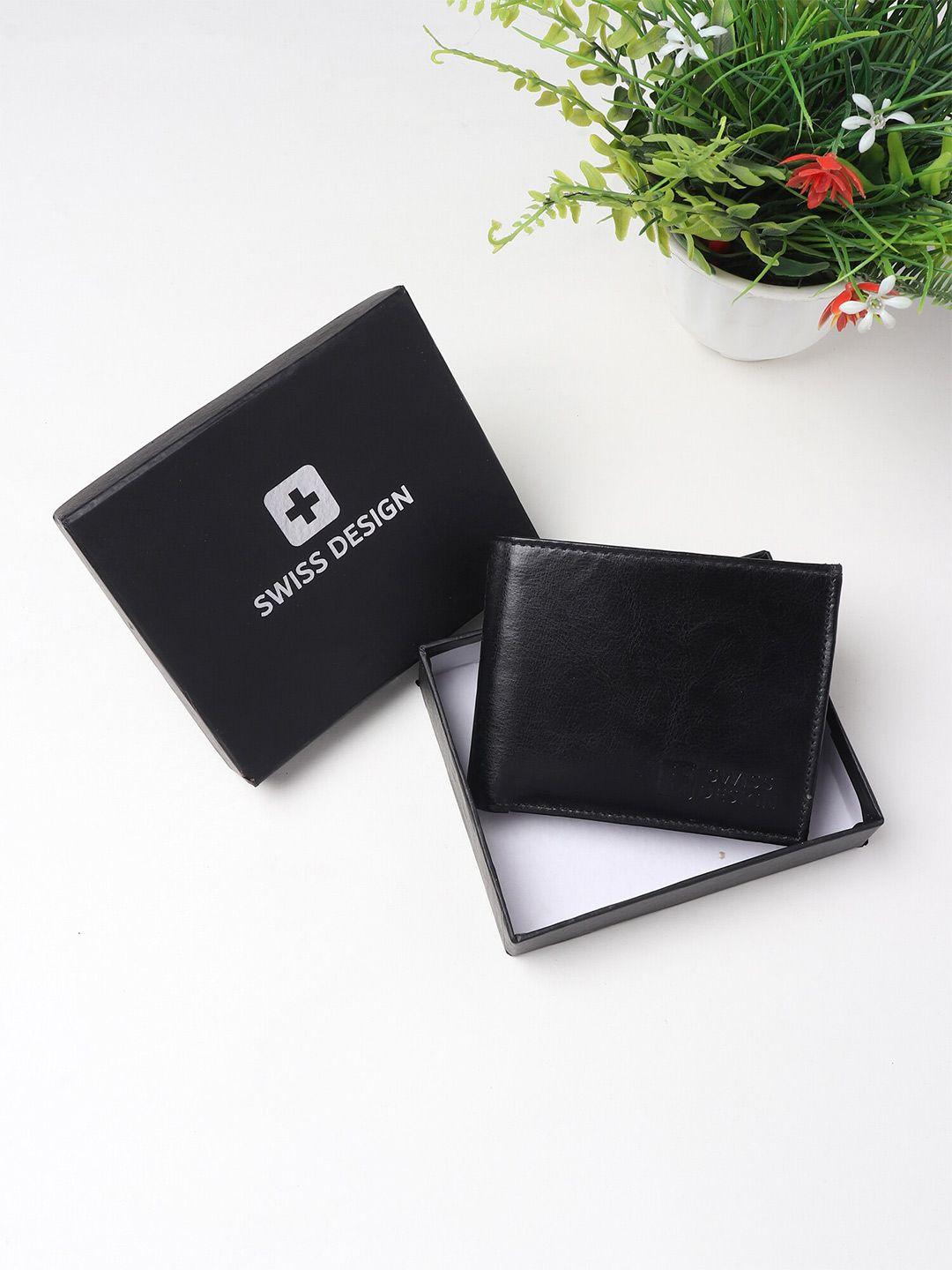 swiss design men black two fold wallet