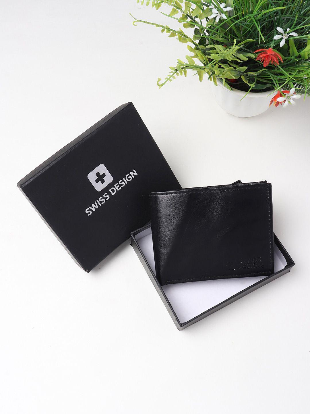 swiss design men black two fold wallet