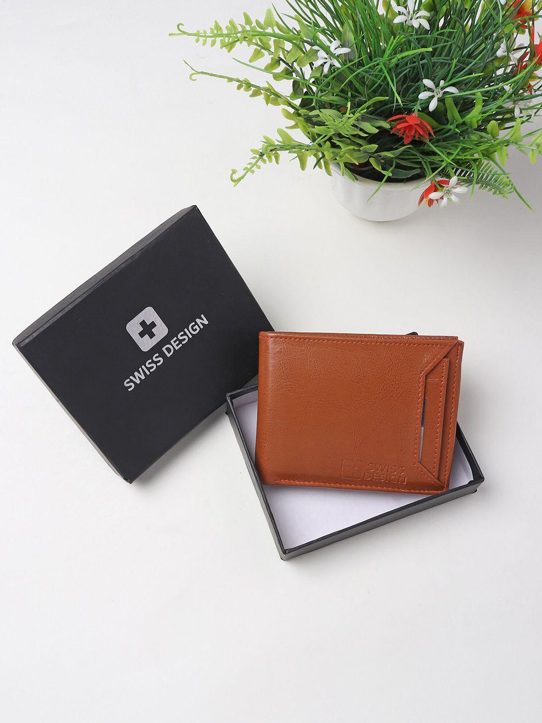 swiss design men tan two fold wallet