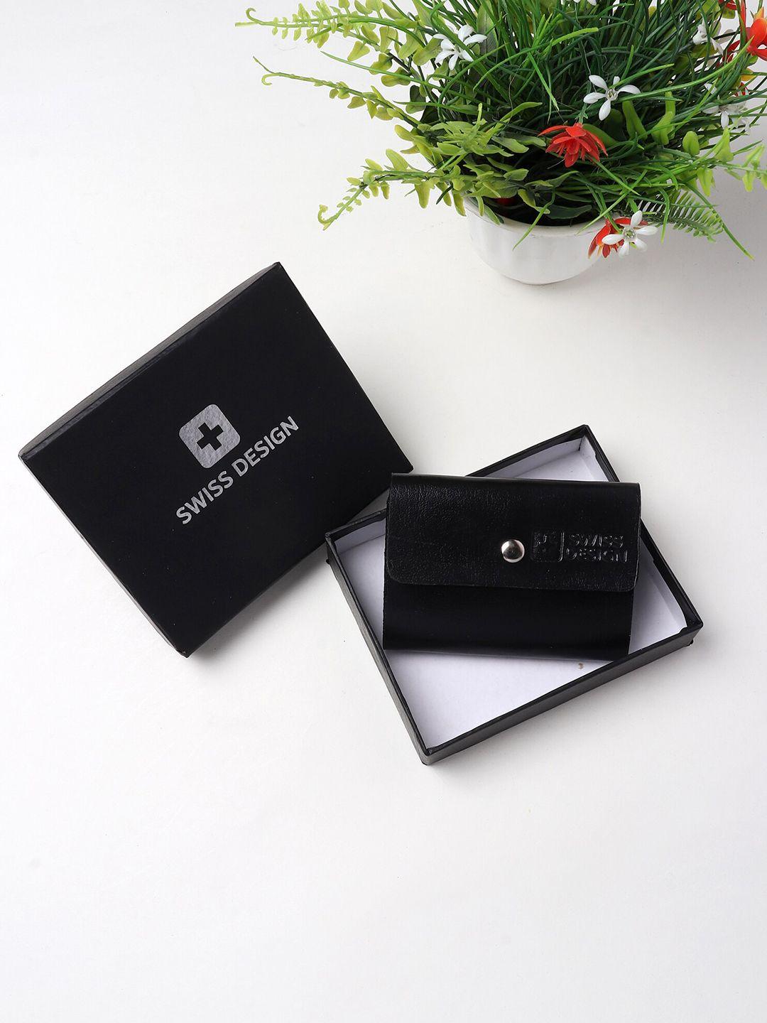 swiss design unisex black & silver-toned card holder