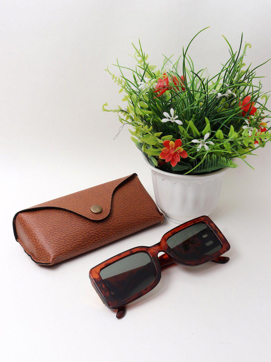 swiss design unisex black lens & brown rectangle sunglasses with uv protected lens