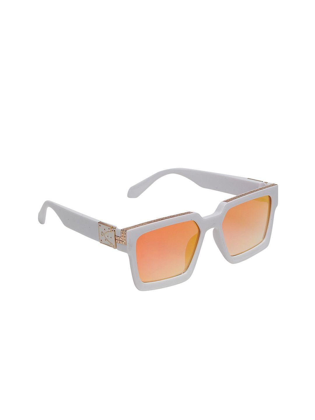 swiss design unisex orange lens & white full rim wayfarer sunglasses