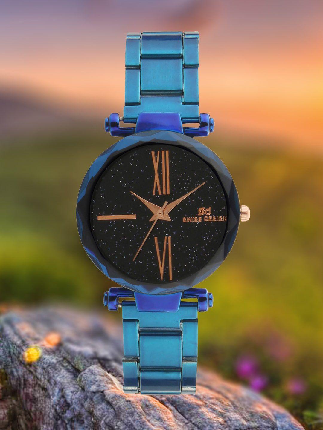 swiss design women textured dial & metal straps analogue watch sdwatch24-ch-913-bl