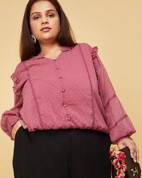 swiss-dot embroidered blouson top