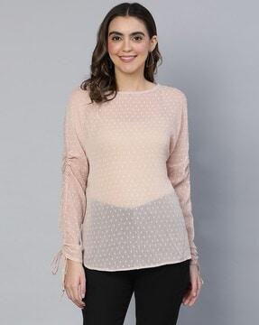 swiss-dot boat-neck top