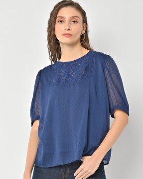 swiss dot embroidered top with lace detailing