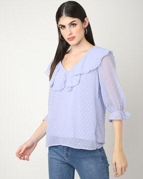 swiss-dot embroidered v-neck top