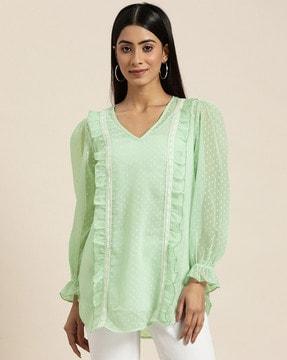 swiss-dot embroidered v-neck top