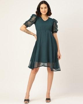 swiss dot fit & flare dress