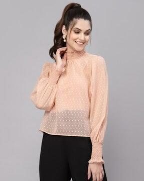 swiss dot high-neck top