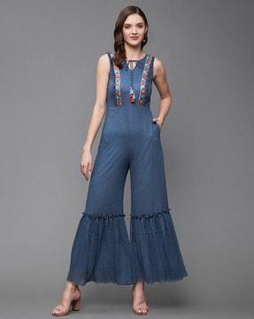 swiss-dot jumpsuit with tassels