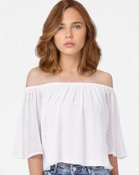 swiss-dot off-shoulder top