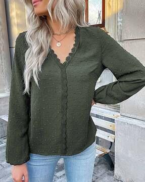 swiss dot relaxed fit v-neck top