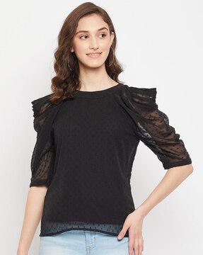 swiss-dot round-neck top