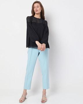 swiss-dot round-neck top