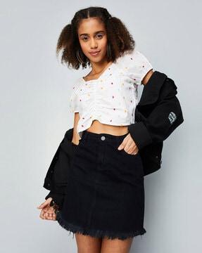 swiss-dot ruched crop top