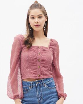 swiss-dot tailored fit crop top