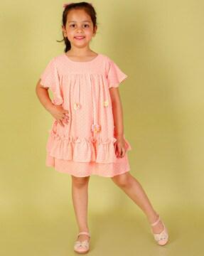 swiss-dot tiered dress with ruffled detail