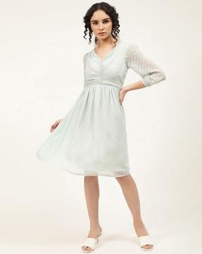 swiss-dot v-neck a-line dress