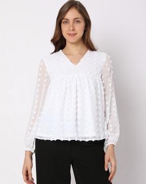 swiss-dot v-neck top